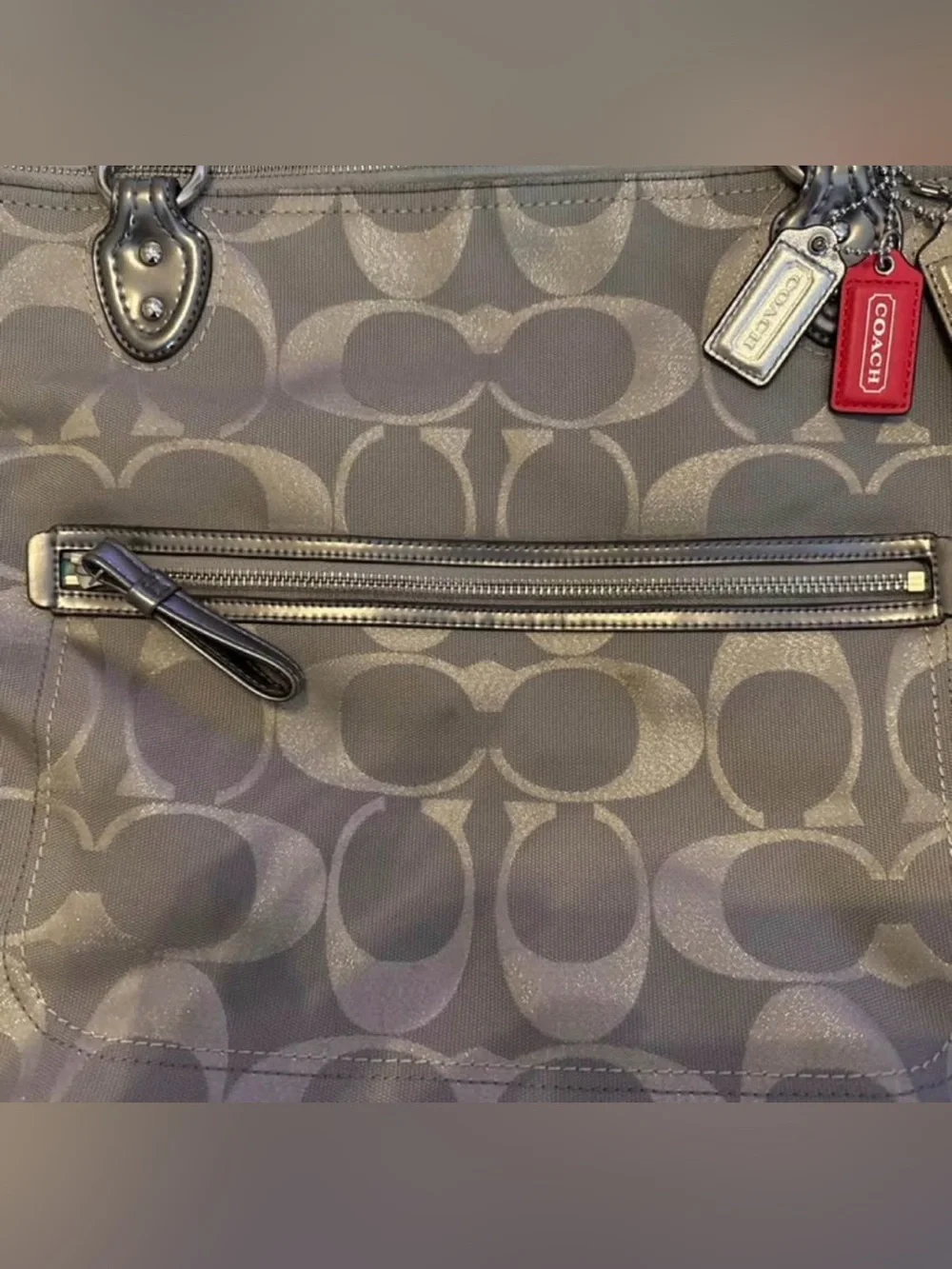Coach Poppy Signature Metallic Tote Bag